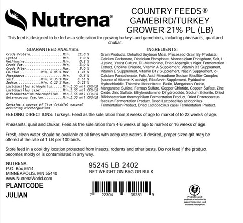 Nutrena® Country Feeds® Gamebird/Turkey Grower 21% Pellet 50 lbs