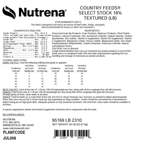 Nutrena® Country Feeds® Select Stock 16% Textured 50 lbs