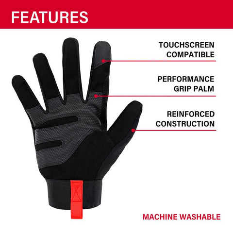 Ace Work Gloves, Large, Black/red
