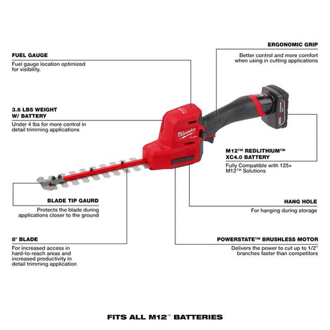 Milwaukee M12 Fuel Battery Hedge Trimmer Set