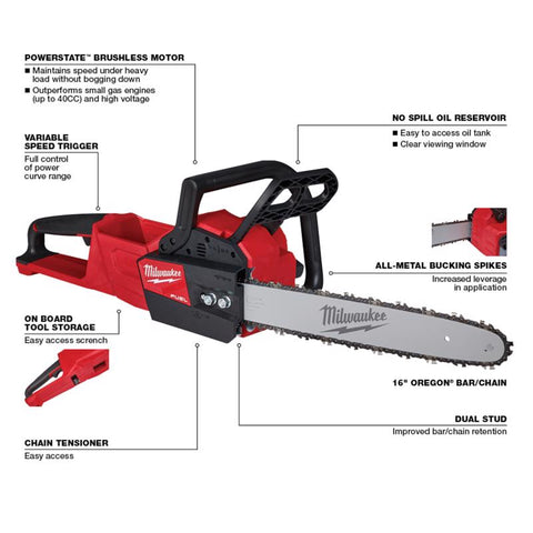 Milwaukee Battery Chainsaw, 16 Inch, 18 volt