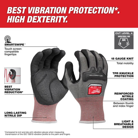 Milwaukee Anti-Vib Gloves XL Blk/R