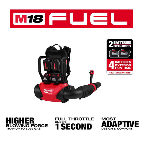 Milwaukee M18 Cordless Dual Battery Backpack Blower, M18 Redlithium