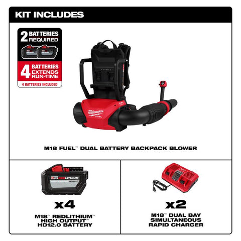 Milwaukee M18 Cordless Dual Battery Backpack Blower, M18 Redlithium