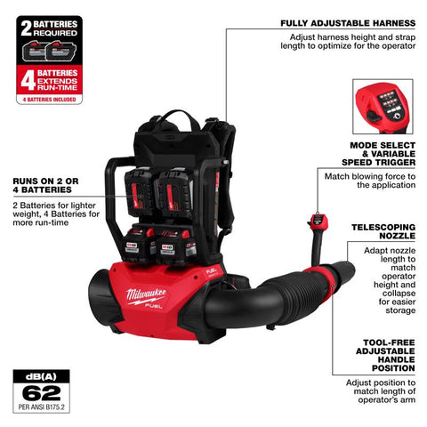 Milwaukee M18 Cordless Dual Battery Backpack Blower, M18 Redlithium