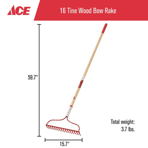 Ace Wood Bow Rake, 16 Tine