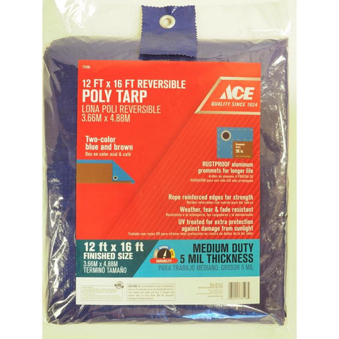 Ace Blue/brown Poly Tarp, 12' X 16'