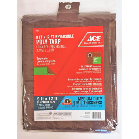 Ace Poly Tarp, Brown/green, 9' X 12'