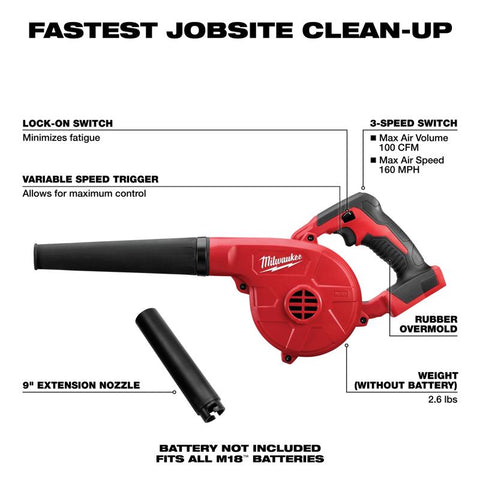 Milwaukee M18 3-Speed Electronic Switch Compact Blower, 18V, 20-1/2"