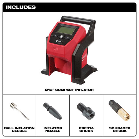 Milwaukee M12 Cordless Compact Inflator, 0 -120 PSI