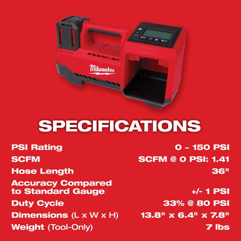 Milwaukee M18 Compact Inflator, 18 Volt