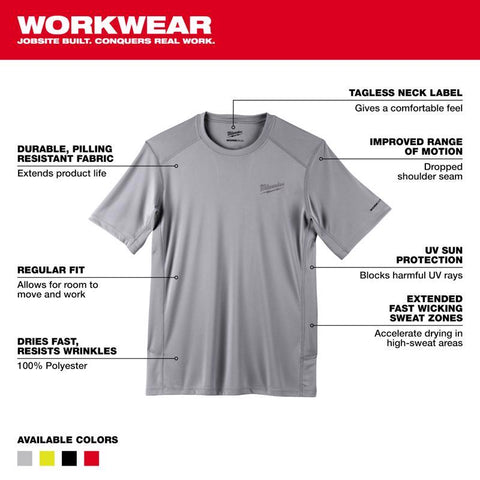 Milwaukee Lightweight Performance Tee Shirt, Large, Gray