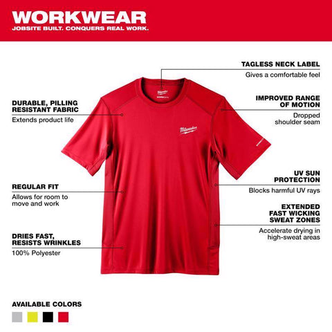 Milwaukee Lightweight Performance Tee Shirt, X-Large, Red