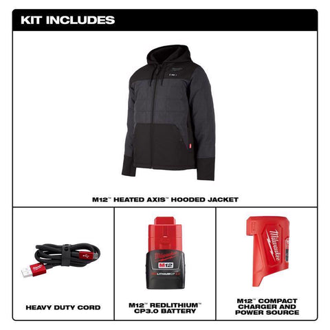 Milwaukee M12 Men's Hooded Heated Jacket Kit, XL, Gray