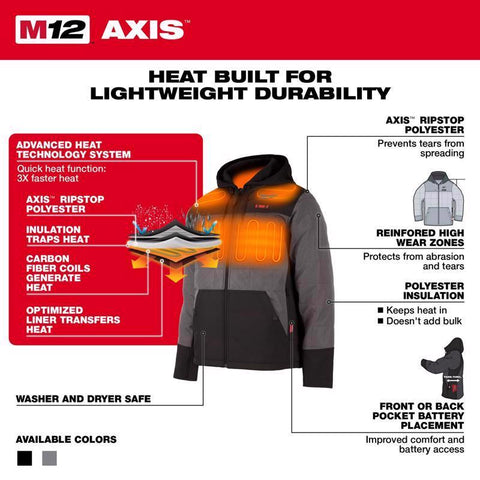 Milwaukee M12 Men's Hooded Heated Jacket Kit, XL, Gray