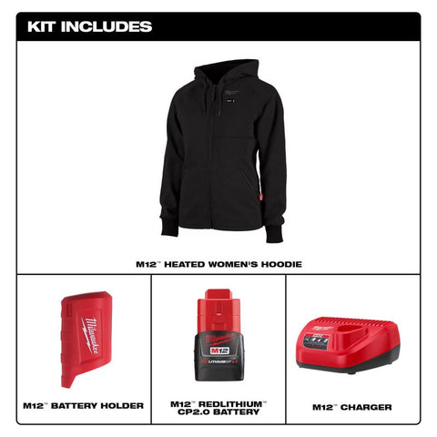 Milwaukee M12 Women's Heated Hoodie Kit, Large, Black