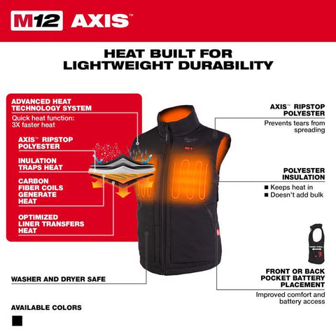 Milwaukee M12 Axis Women's Heated Vest, XL, Black