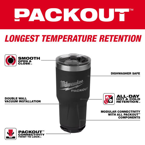 Milwaukee Packout Double Wall Tumbler, Black, 30 Ounce Capacity