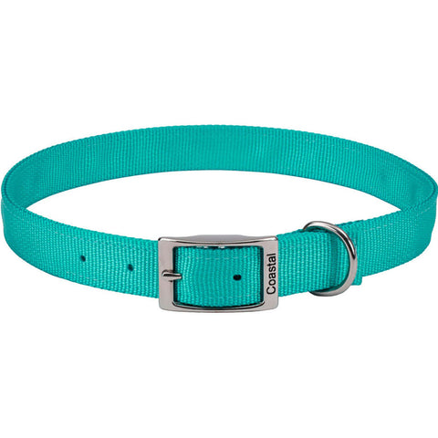 Coastal Double-Ply Dog Collar, Teal Blue, 1 x 24 in