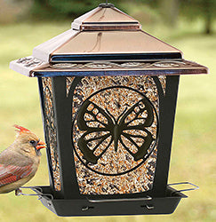 Hopper Style Wild Bird Feeder W/butterfly Design 3 LB Cap Bronze