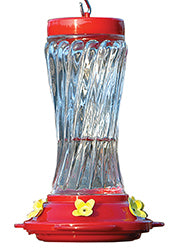 Swirl Glass Hummingbird Feeder 16 OZ Cap Red/clear
