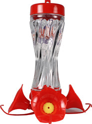 Swirl Glass Hummingbird Feeder 8 OZ Cap Red/clear