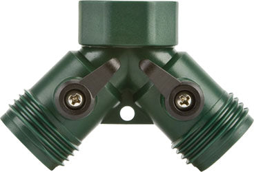 Plastic 2 Hose Connector W/shut Off Green