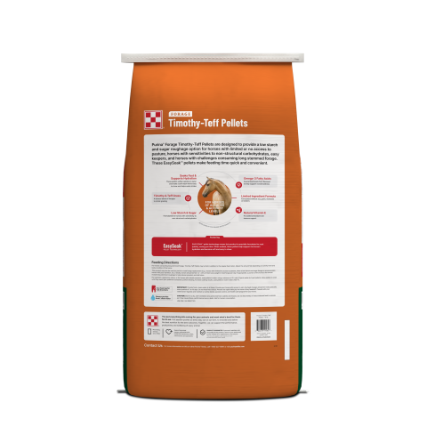 Orange and green Timothy-Teff Pellet bag back facing