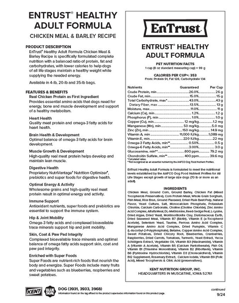 EnTrust® Healthy Adult Formula – Chicken & Barley Recipe Dog Food, 35 lb