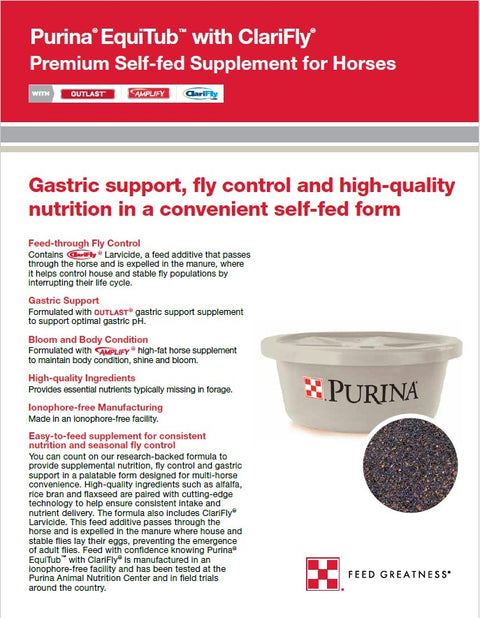 Purina® EquiTub™ with ClariFly® Premium Self-fed Supplement for Horses, 125 lb