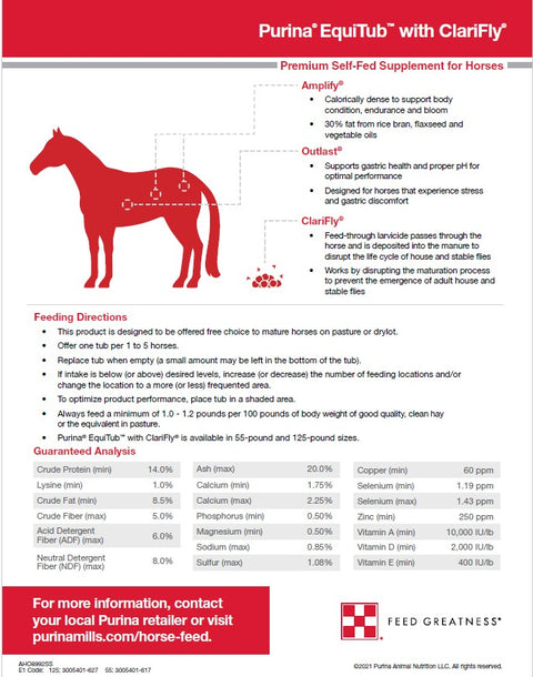 Purina® EquiTub™ with ClariFly® Premium Self-fed Supplement for Horses, 125 lb
