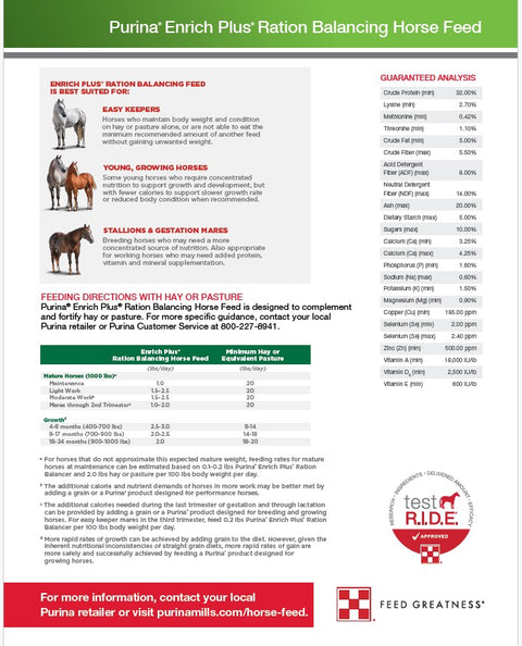 Purina® Enrich Plus® Ration Balancing Horse Feed, 50 lb