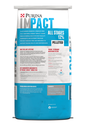 Purina® Impact® All Stages 12% Pelleted Horse Feed, 50 lb back of bag