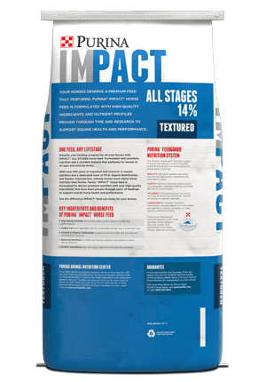 Purina® Impact® All Stages 14% Textured Horse Feed, 50 lb back of bag
