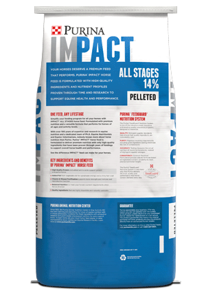 Purina® Impact® All Stages 14% Pelleted Horse Feed, 50 lb back of bag