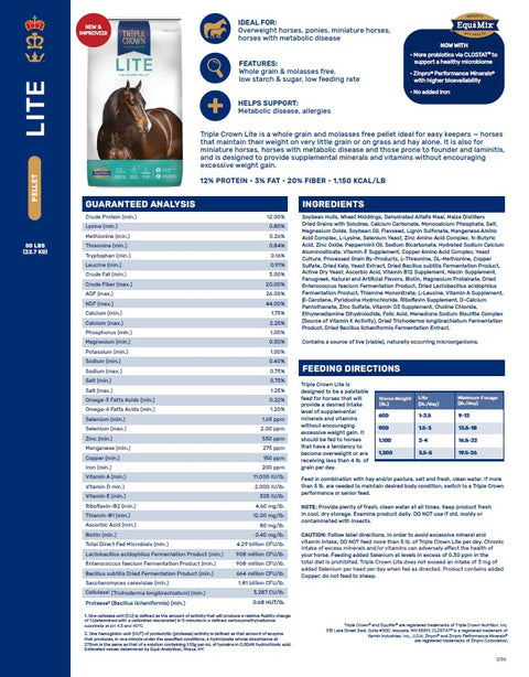 Triple Crown®  Lite Pellet Horse Feed,  50 lb