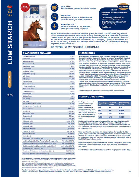 Triple Crown® Low Starch Horse Feed Pellet, 50 lb