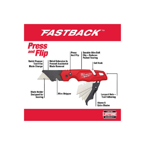Milwaukee Fastback Press and Flip Utility Knife, 6-3/4"