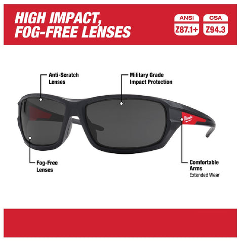 Milwaukee Anti-Fog Performance Safety Glasses, Tinted Lens