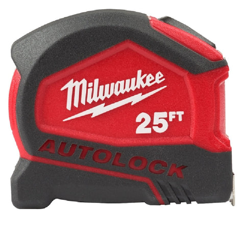 Milwaukee Auto Lock Tape Measure, Red, 25' L