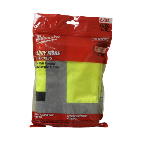 Milwaukee Safety Vest, Polyester, High Visibility Yellow, L/XL