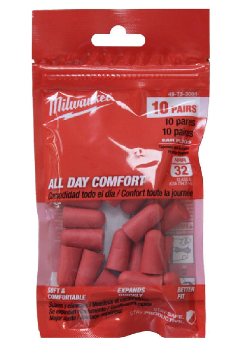 Milwaukee 32 dB Ear Plugs, Foam, Red
