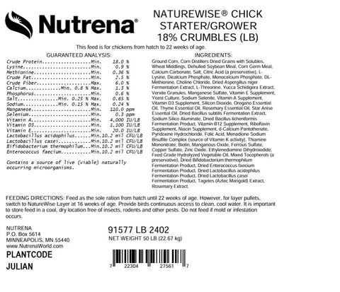 NatureWise® Chick Starter Grower 18% Protein Crumble Poultry Feed,  50 lb