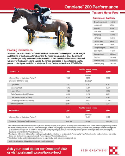 Purina® Omolene® #200 Performance Horse Feed, 50 lb