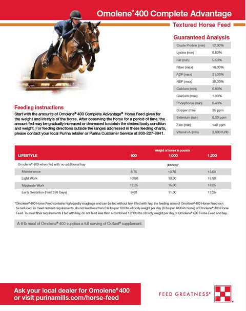 Purina® Omolene® #400 Complete Advantage® Horse Feed, 50 lb
