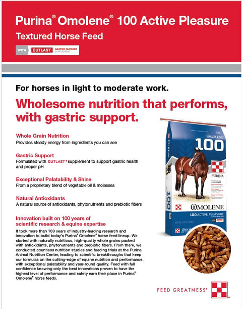 Purina® Omolene® 100 Active Pleasure Textured Horse Feed, 50 lb