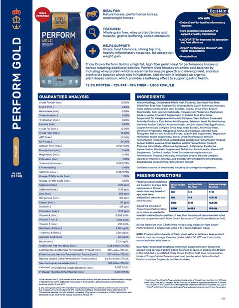 Triple Crown® Perform Gold Horse Feed Pellet, 50 lb