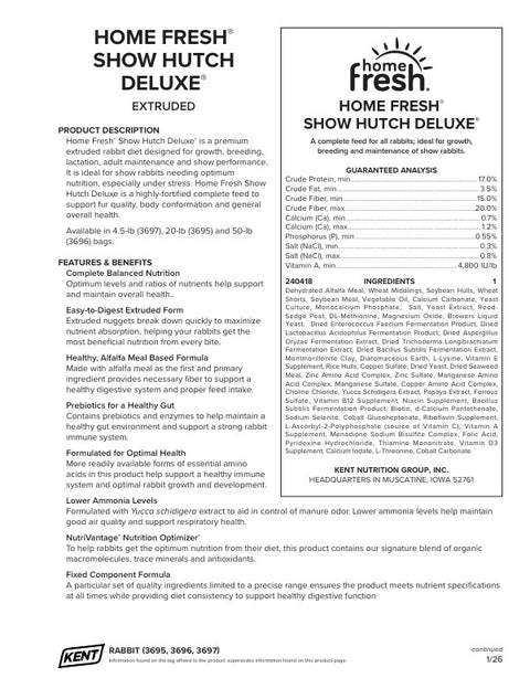 Home Fresh® Show Hutch Deluxe 17 Extruded Rabbit Feed, 50 lb