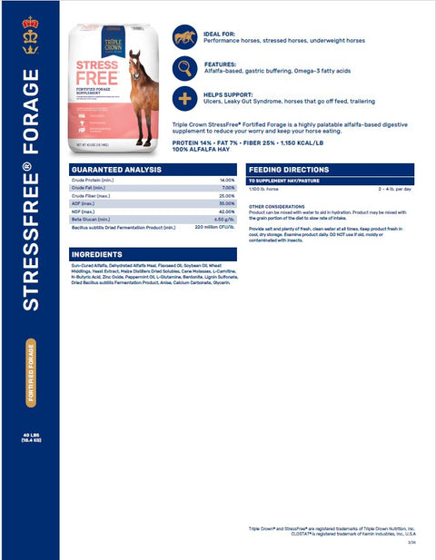 Triple Crown® StressFree® Fortified Forage Horse Feed, 40 lb