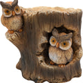 ESSCHERT DESIGN FAUX WOOD DBL OWL IN LOG PLANTER